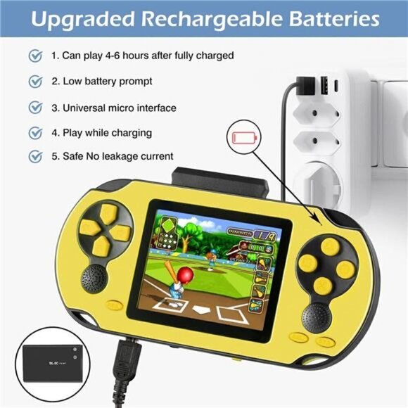 16 Bit Handheld 230 Games Console System Kids Adults Large Screen HD YELLOW NEW - Picture 3 of 6